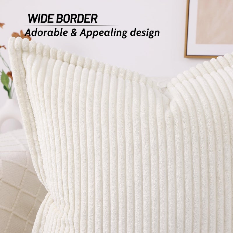 Mecatny Corduroy Pillow Covers 12x20 Inch Set of 2  Striped Decorative Lumbar Spring Throw Pillow Covers with Wide Border for Couch Living Room Bed  Cream White - Image 3