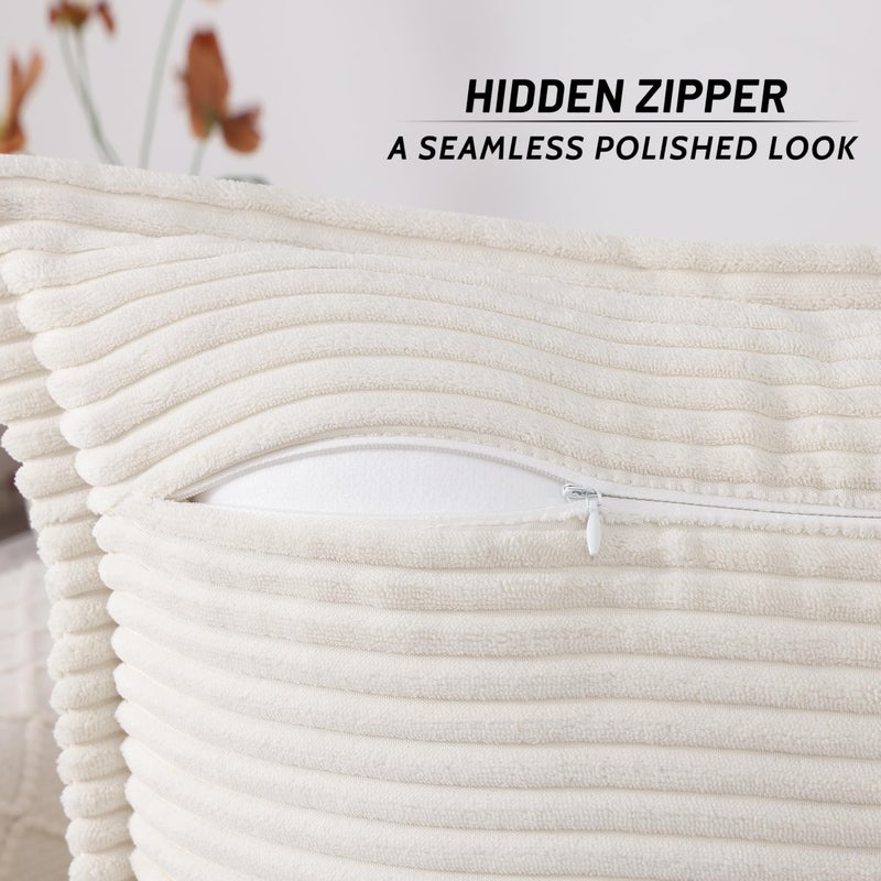 Mecatny Corduroy Pillow Covers 12x20 Inch Set of 2  Striped Decorative Lumbar Spring Throw Pillow Covers with Wide Border for Couch Living Room Bed  Cream White - Image 4