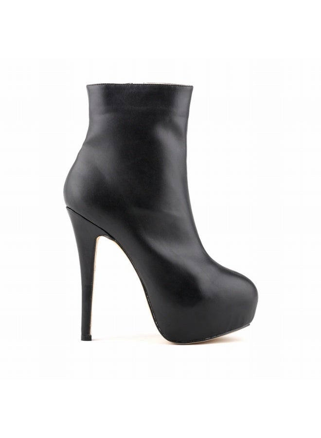 Loquat Ultra-high heel round-toe short women's boots 14cm Black  - Image 1