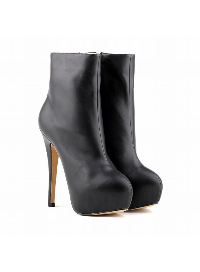 Loquat Ultra-high heel round-toe short women's boots 14cm Black  - Image 4