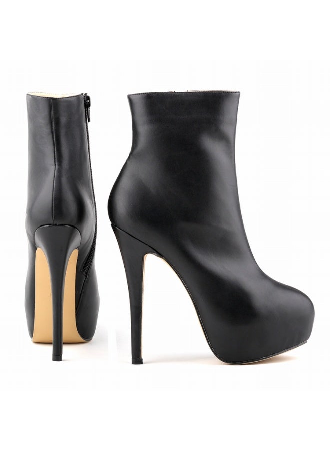 Loquat Ultra-high heel round-toe short women's boots 14cm Black  - Image 3