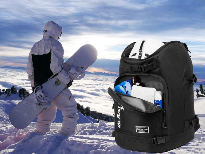 MERALIAN Ski Boot Bag - 50L Ski Boot Travel Backpack Waterproof Snowboard Boot Backpack for Travel Stores Gear Including Helmet, Goggles and Outerwear.(BLK-01) - Image 2
