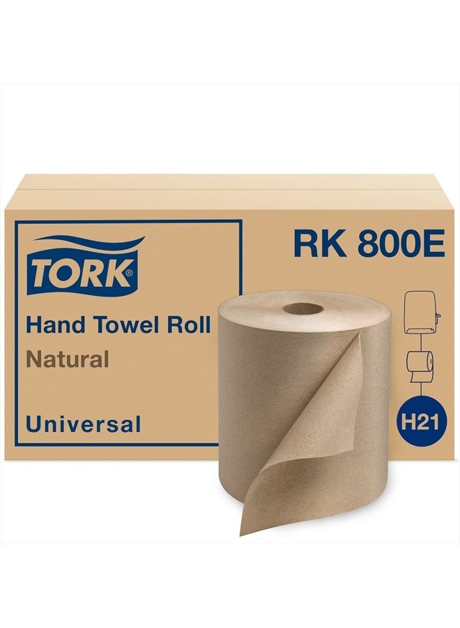 Tork لفافة مناديل ورقية طبيعية - لفافة يد عالمية، مناديل ورقية طبيعية مع أنسجة بنية مصنوعة من 100% ألياف معاد تدويرها، 6 لفات × 800 قدم، متوافقة مع موزع H21، RK800E - Image 1
