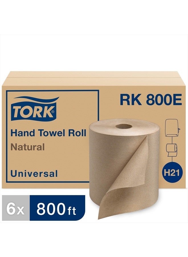 Tork لفافة مناديل ورقية طبيعية - لفافة يد عالمية، مناديل ورقية طبيعية مع أنسجة بنية مصنوعة من 100% ألياف معاد تدويرها، 6 لفات × 800 قدم، متوافقة مع موزع H21، RK800E - Image 2