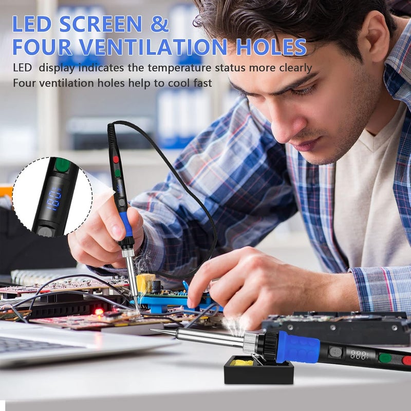 Q-MING Soldering Iron Kit, 90W LED Digital Solder Iron Kit with Ceramic Heater, 110V Welding Tools with Smart Temperature Control, Auto Sleep, Temp Calibration, C/F, Accurate 176℉-896℉ - Image 4