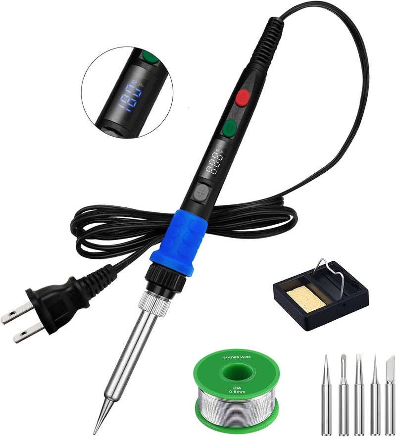 Q-MING Soldering Iron Kit, 90W LED Digital Solder Iron Kit with Ceramic Heater, 110V Welding Tools with Smart Temperature Control, Auto Sleep, Temp Calibration, C/F, Accurate 176℉-896℉ - Image 1