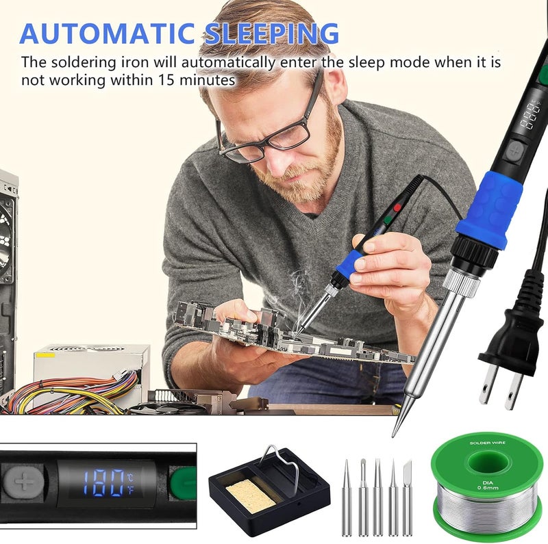Q-MING Soldering Iron Kit, 90W LED Digital Solder Iron Kit with Ceramic Heater, 110V Welding Tools with Smart Temperature Control, Auto Sleep, Temp Calibration, C/F, Accurate 176℉-896℉ - Image 5