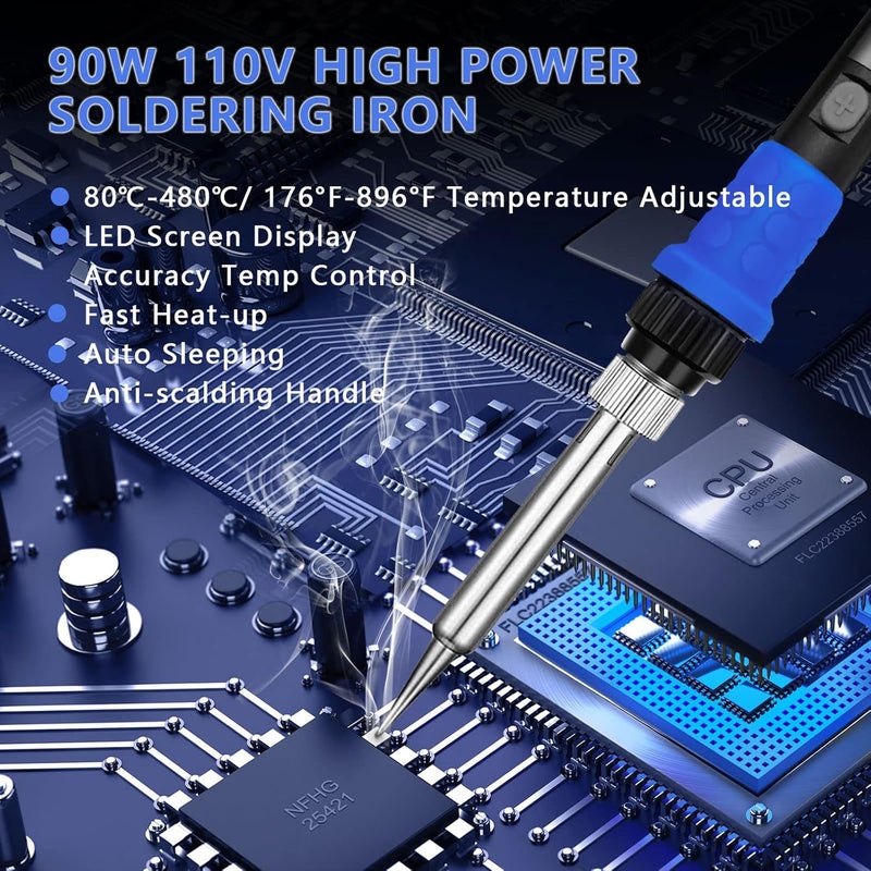 Q-MING Soldering Iron Kit, 90W LED Digital Solder Iron Kit with Ceramic Heater, 110V Welding Tools with Smart Temperature Control, Auto Sleep, Temp Calibration, C/F, Accurate 176℉-896℉ - Image 2