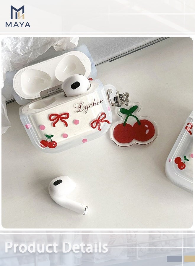 مايا جراب سماعات أذن لسماعات AirPods 4، جراب شفاف جميل مزين بفيونكة وكرز الليتشي، غطاء سيليكون ناعم، غطاء حماية لسماعات AirPods 4 مقاوم للصدمات + سلسلة مفاتيح على شكل كرز - Image 4