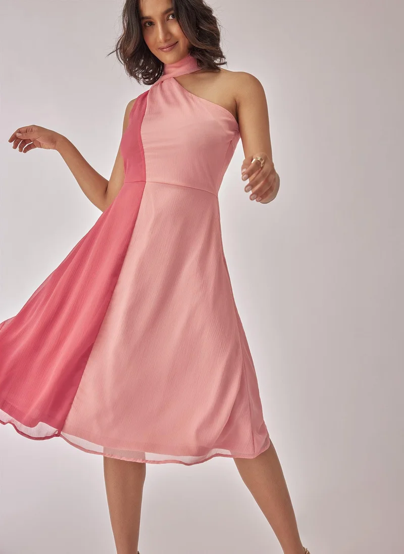 ذا ليبل لايف Rose Colourblock Wrap Neck Dress