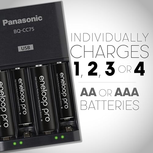 eneloop Panasonic K-KJ75K3A4BA Advanced Battery Charger with USB Charging Port and 4AAA eneloop pro High Capacity Rechargeable Batteries - Image 2