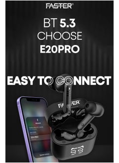 Faster E20 Pro Wireless Earbuds with Active Noise Cancellation (ANC) - 24 Hours Playtime with Bluetooth 5.3 - HiFi Bass Stereo Sound - Bluetooth Earphones with LED Display Case - IPX4 Waterproof Earbuds - For Exercise, Gym - Compatible with iPhone & Android  - Image 2