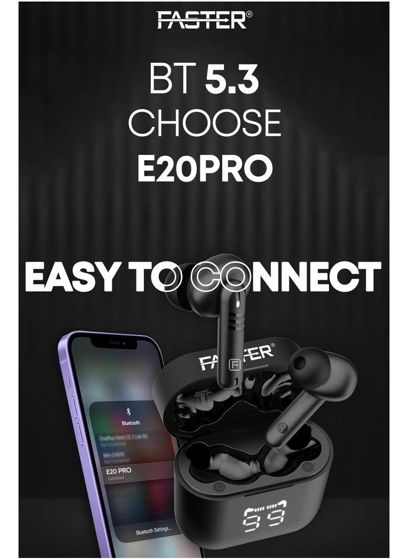 Faster - E20 Pro Wireless Earbuds with Active Noise Cancellation (ANC) - 24 Hours Playtime with Bluetooth 5.3 - HiFi Bass Stereo Sound - Bluetooth Earphones with LED Display Case - IPX4 Waterproof Earbuds - For Exercise, Gym - Compatible with iPhone & Android - Image 1