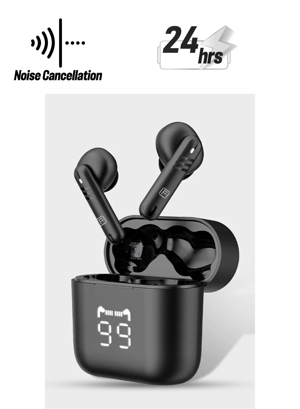 E20 Pro Wireless Earbuds with Active Noise Cancellation (ANC) - 24 Hours Playtime with Bluetooth 5.3 - HiFi Bass Stereo Sound - Bluetooth Earphones with LED Display Case - IPX4 Waterproof Earbuds - For Exercise, Gym - Compatible with iPhone & Android