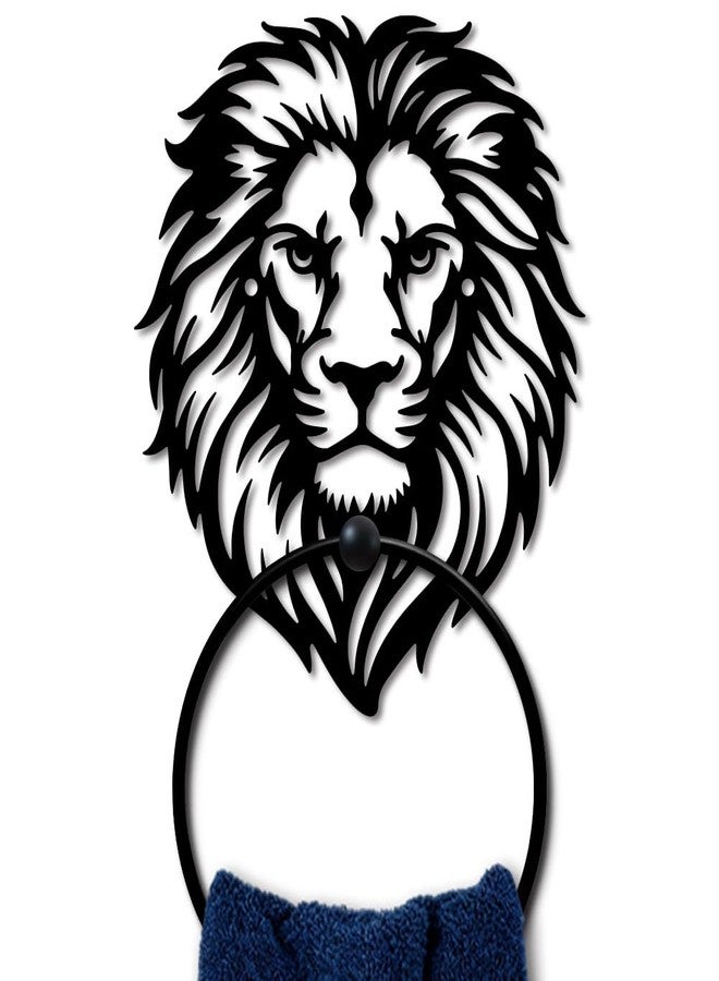 MAYJOYDIY Lion Head Metal Towel Ring, Forest Animal Black Hand Towel Holder, Majestic Wildlife Mane Hanging Ring Wall Mounted Bathroom Accessories for Bathroom Kitchen Home Decoration Gift - Image 1