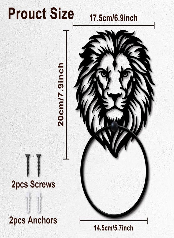 MAYJOYDIY Lion Head Metal Towel Ring, Forest Animal Black Hand Towel Holder, Majestic Wildlife Mane Hanging Ring Wall Mounted Bathroom Accessories for Bathroom Kitchen Home Decoration Gift - Image 2
