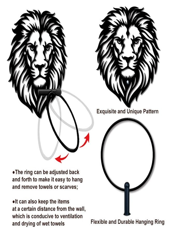 MAYJOYDIY Lion Head Metal Towel Ring, Forest Animal Black Hand Towel Holder, Majestic Wildlife Mane Hanging Ring Wall Mounted Bathroom Accessories for Bathroom Kitchen Home Decoration Gift - Image 4