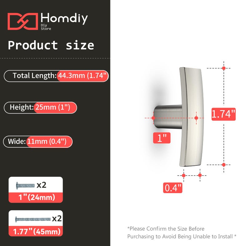 Homdiy 20 حزمة مقابض خزانة النيكل المصقول مقابض خزانة المطبخ مقابض خزانة المطبخ الصلبة سبائك الزنك مضمد مقابض درج - 2 بوصة ثقب واحد قوس خزانة أجهزة المطبخ - Image 3