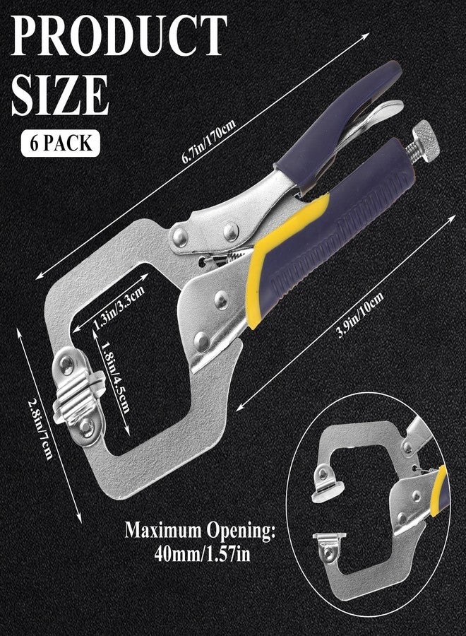 SENENQU 6 Pack 6 Inch Locking C Clamp, Locking Pliers Adjustable Welding Clamp with Regular Tip and Swivel Pad for Shop Home Farm and Auto Workshop Woodworking, Cabinetry, Repair - Image 2