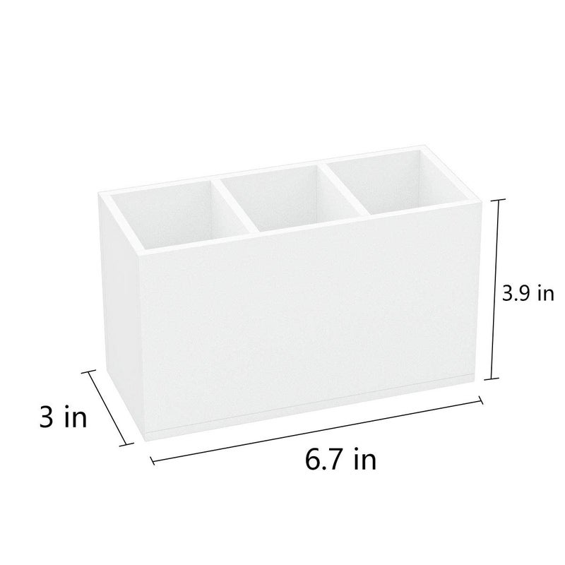 NIUBEE Acrylic Pen Holder 3 Compartments, White Pencil Organizer Cup for Countertop Desk Accessory Storage - Image 3