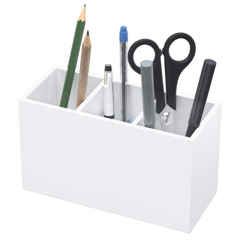NIUBEE Acrylic Pen Holder 3 Compartments, White Pencil Organizer Cup for Countertop Desk Accessory Storage - Image 2