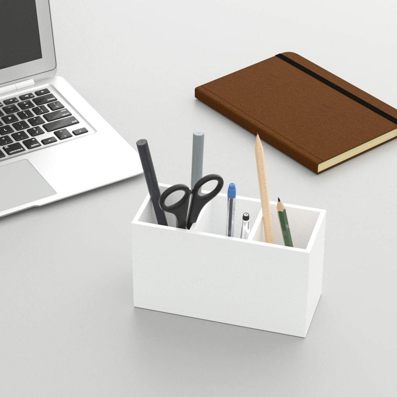 NIUBEE Acrylic Pen Holder 3 Compartments, White Pencil Organizer Cup for Countertop Desk Accessory Storage - Image 4
