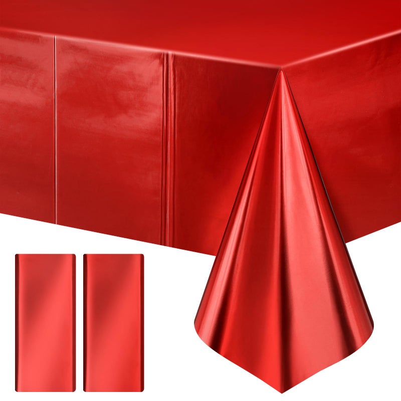 Just Shimmer 2 pcs Red Tablecloth Plastic -Stunning Metallic Matte Finish, 40" x 108" Christmas Table Cloth, Perfect for Carnival Birthday Party Decorations Casino Night Graduation Table Supplies - Image 1
