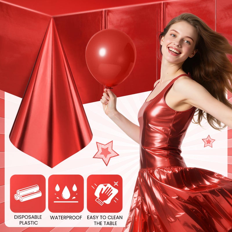 Just Shimmer 2 pcs Red Tablecloth Plastic -Stunning Metallic Matte Finish, 40" x 108" Christmas Table Cloth, Perfect for Carnival Birthday Party Decorations Casino Night Graduation Table Supplies - Image 5