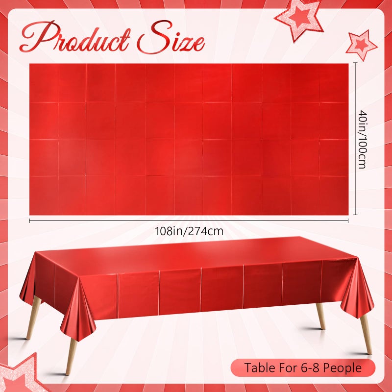 Just Shimmer 2 pcs Red Tablecloth Plastic -Stunning Metallic Matte Finish, 40" x 108" Christmas Table Cloth, Perfect for Carnival Birthday Party Decorations Casino Night Graduation Table Supplies - Image 2