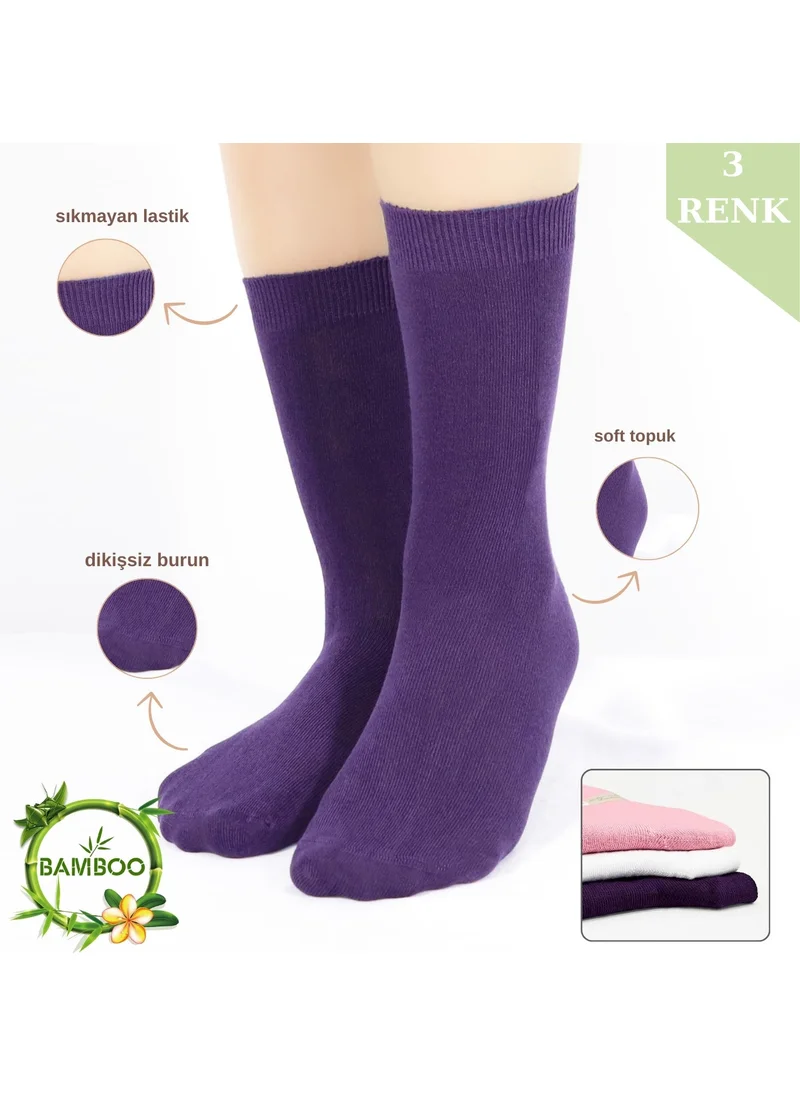 كرال سوكس -Women's Socks Sweat Absorbent Seamless Extra Soft Model Socket Long Bamboo Socks (3 Pairs) Mixed Color