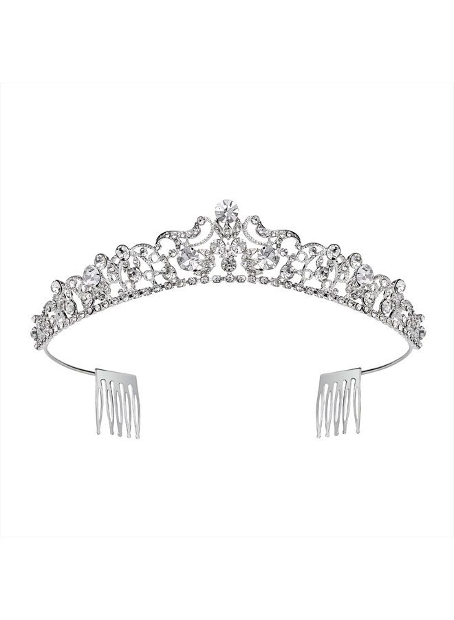 SWEETV Silver Wedding Tiaras and Crowns with Comb, Rhinestone Bridal Crown Princess Tiara Headpieces for Women and Flower Girls - Image 1