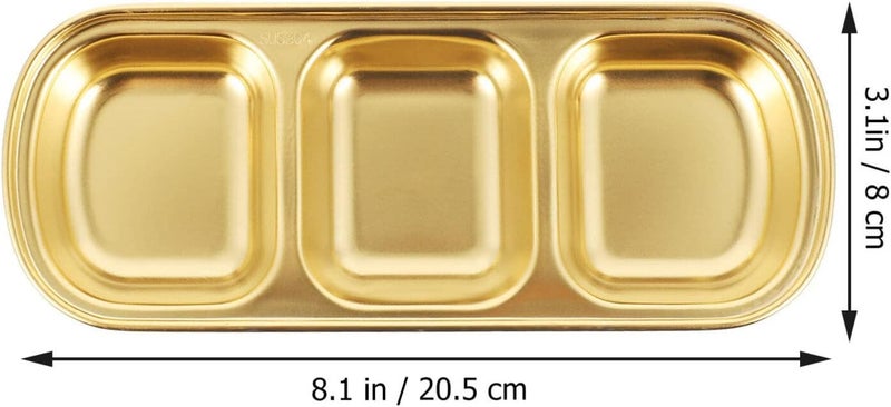 DOITOOL 2 Pcs Stainless Steel Sauce Dishes Divided Seasoning Sauce Dip Bowl 3 Grids Divided Sauce Dishes Side Dishes Ketchup Sauce Bowl Vinegar Soy Spice Condiment Tray for Home Restaurant - Image 3