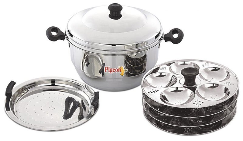 Pigeon Stainless Steel Idli Cooker with Steamer – 4 Plates, Makes 20 Idlis | Heavy Gauge Idli Maker with Lid & Stand | Gas & Induction Compatible(Hot 20) - Image 3