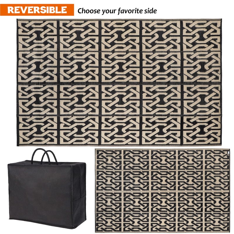 SAND MINE Reversible Mats, Plastic Straw Rug, Modern Area Rug, Large Floor Mat and Rug for Outdoors, RV, Patio, Backyard, Deck, Picnic, Beach, Camping, Trailer, Black & Beige, 5' x 8' - Image 2