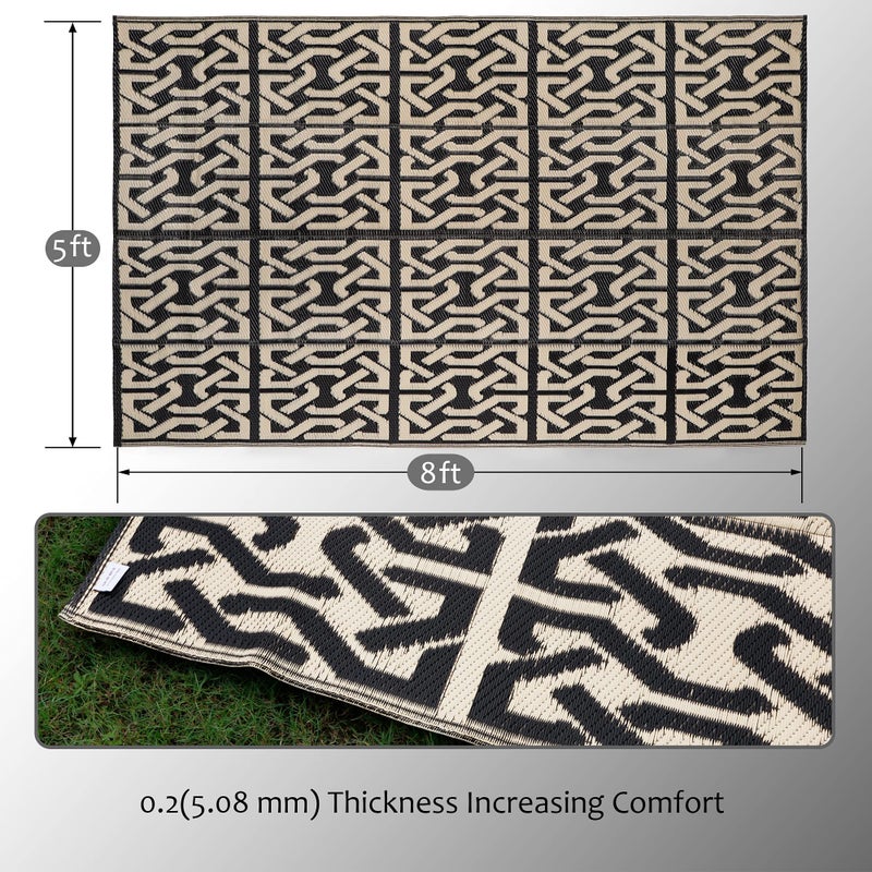 SAND MINE Reversible Mats, Plastic Straw Rug, Modern Area Rug, Large Floor Mat and Rug for Outdoors, RV, Patio, Backyard, Deck, Picnic, Beach, Camping, Trailer, Black & Beige, 5' x 8' - Image 3