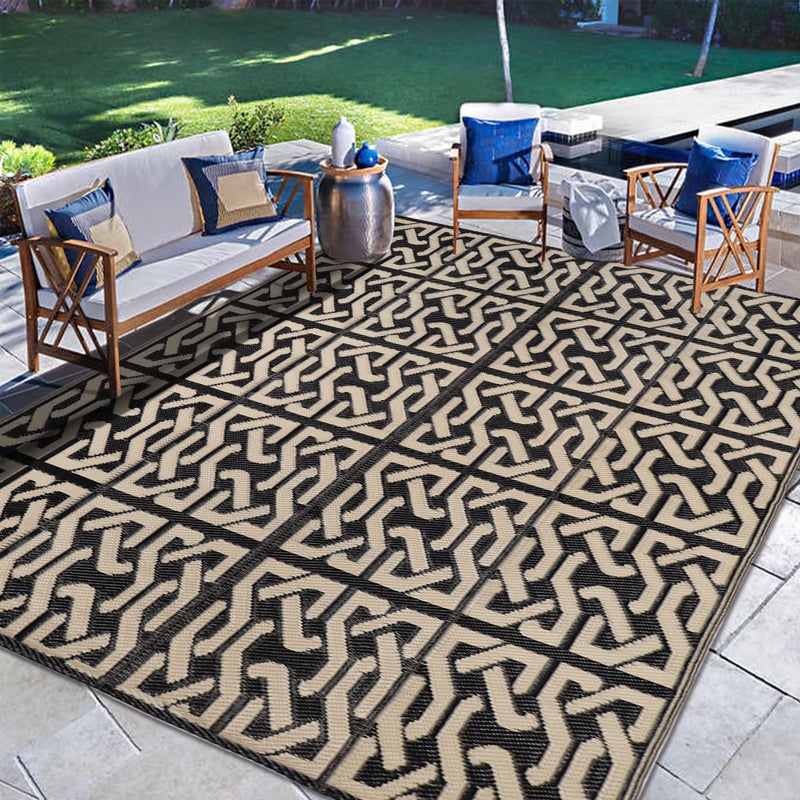 SAND MINE Reversible Mats, Plastic Straw Rug, Modern Area Rug, Large Floor Mat and Rug for Outdoors, RV, Patio, Backyard, Deck, Picnic, Beach, Camping, Trailer, Black & Beige, 5' x 8' - Image 5