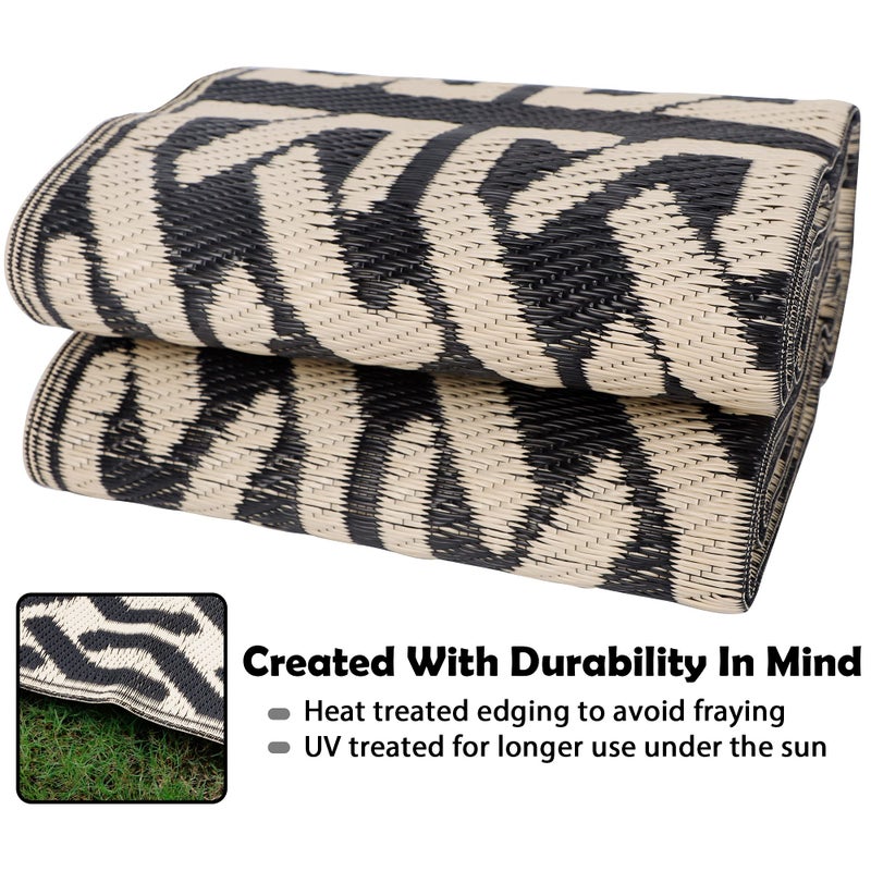 SAND MINE Reversible Mats, Plastic Straw Rug, Modern Area Rug, Large Floor Mat and Rug for Outdoors, RV, Patio, Backyard, Deck, Picnic, Beach, Camping, Trailer, Black & Beige, 5' x 8' - Image 4