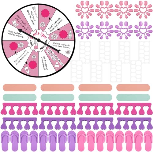 VercanMonth 8 Set Spa Party Supplies Include Nail Kits Spa Spinner Disposable Slippers Nail Files for Sleepover Slumber Themed Birthday Party Favors Supplies - Image 1
