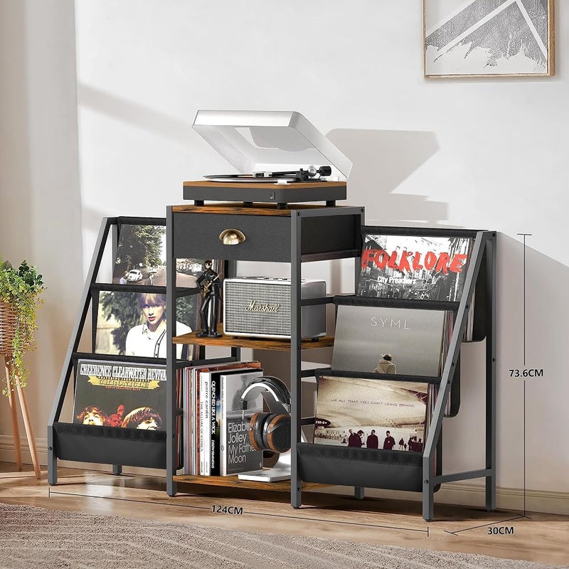 Bentifar Record Player Stand with Large Vinyl Record Storage, Turntable Table with Drawer & Display Shelf, Record Holder Rack for Albums, Speakers, Headphones – Retro Wood & Metal Record Cabinet - Image 5