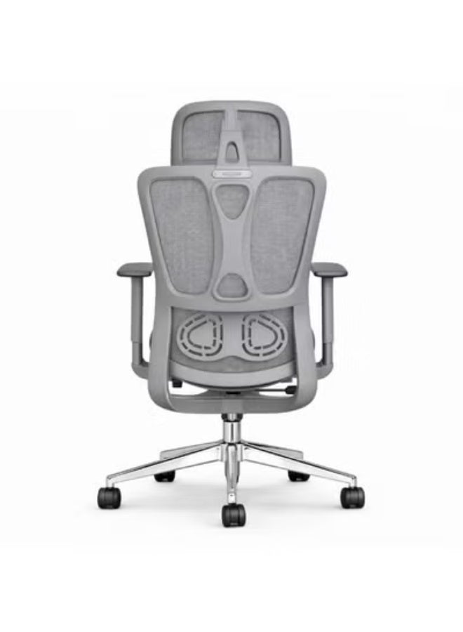 FURALUX Ergonomic Mesh Office Chair with Adjustable Headrest, Lumbar Support, Multi-Directional 4D Adjustable Armrests, Reclining Backrest & Chrome Base – Grey - Image 1
