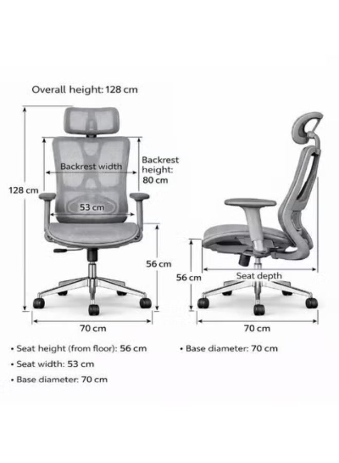 FURALUX Ergonomic Mesh Office Chair with Adjustable Headrest, Lumbar Support, Multi-Directional 4D Adjustable Armrests, Reclining Backrest & Chrome Base – Grey - Image 4