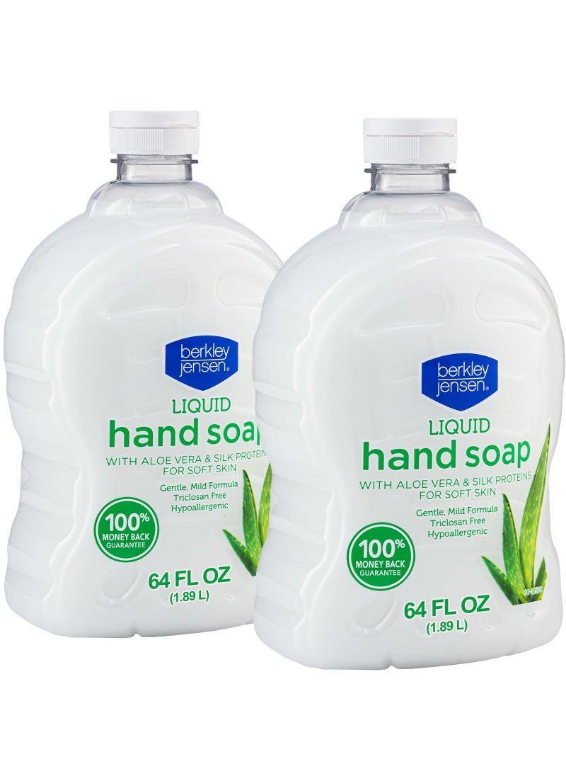 Berkley Jensen - Berkley Jensen Hand Soap Refills, Liquid Soothing Aloe Vera Moisturizing Refill 64 Fl Oz (Pack of 2) Silk Proteind Soft Soap for Soft Skin - Image 1