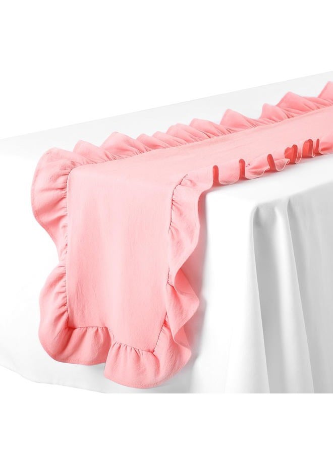 Oudain Pink Ruffle Table Runner Cotton Fabric 118 x 13.8'' Farmhouse Rustic Ruffled Edge Table Runner Wedding Decor for Christmas Holiday Baby Shower Bridal Shower Party - Image 4