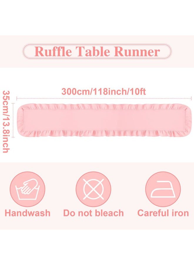 Oudain Pink Ruffle Table Runner Cotton Fabric 118 x 13.8'' Farmhouse Rustic Ruffled Edge Table Runner Wedding Decor for Christmas Holiday Baby Shower Bridal Shower Party - Image 3