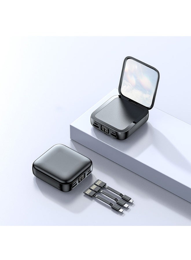 10,000mAh Portable Makeup Mirror Power Bank with Built-in Cable - Travel Size Mini Charger - Image 2
