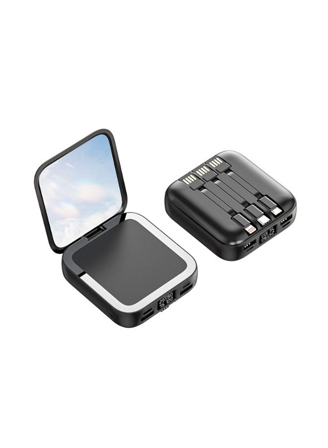 10,000mAh Portable Makeup Mirror Power Bank with Built-in Cable - Travel Size Mini Charger - Image 1
