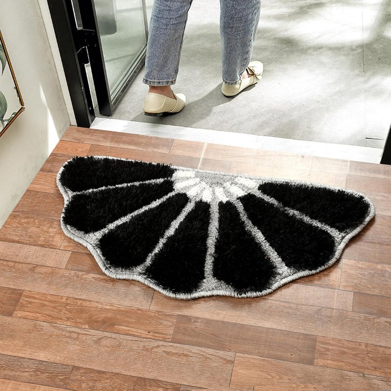 BLOSBOON BEDDINGS BLOSBOON BEDDINGS Super Ultra Soft Shaggy Anti Slip Half Sun Flower Door Mat Size 16x32 Inch Black Half Sun Flower Mat  - Image 1