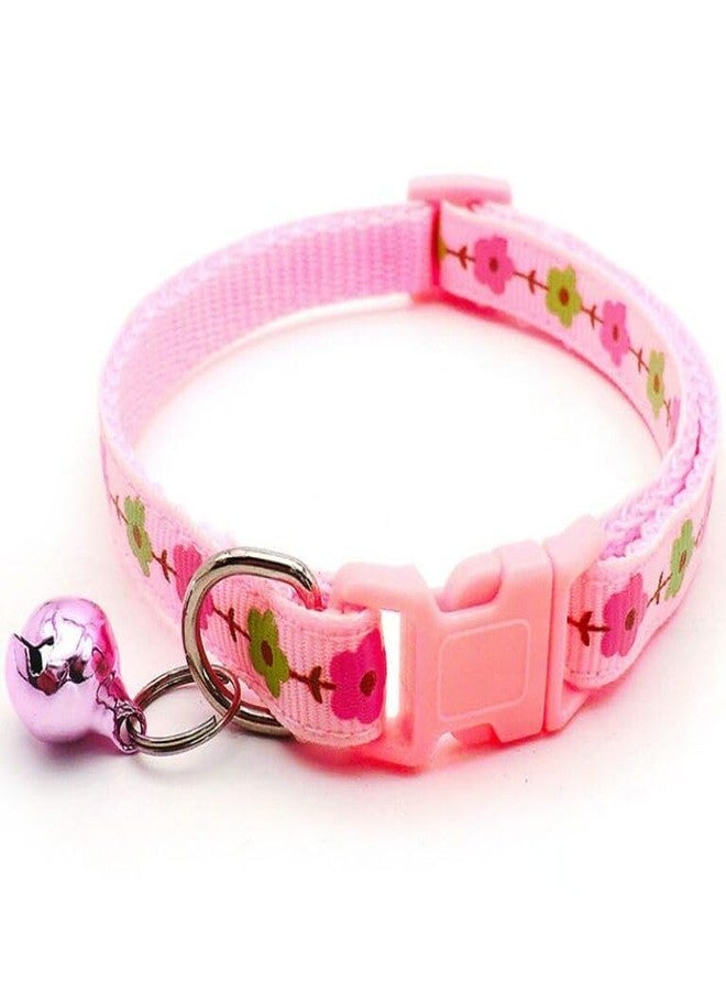 Litvibes Cat & Puppy Collar with Bell,Kitten & Small Dogs Soft Adjustable,Safe,Solid & Protective Breakaway for Cats & Puppies,Cute Kitty Neckband with Flower Print-(Pink) - Image 1