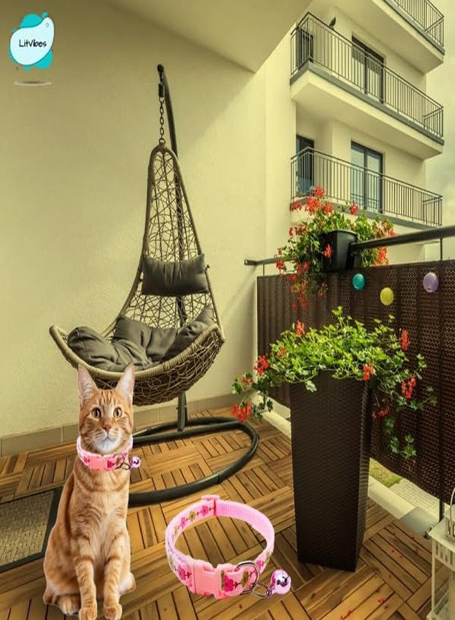 Litvibes Cat & Puppy Collar with Bell,Kitten & Small Dogs Soft Adjustable,Safe,Solid & Protective Breakaway for Cats & Puppies,Cute Kitty Neckband with Flower Print-(Pink) - Image 3