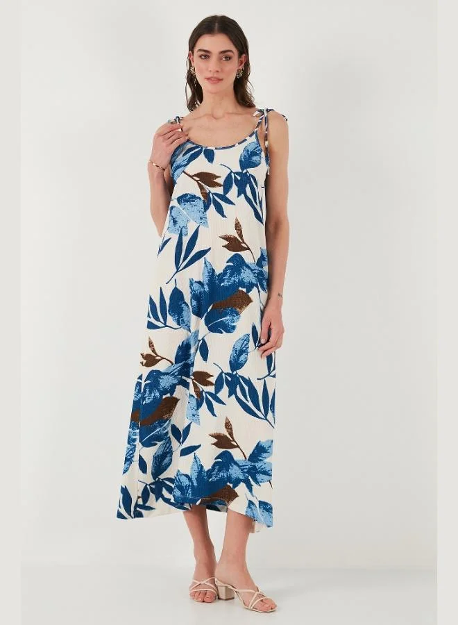 Lela Lela Patterned Oversize Fit Tied Rope Strap Round Neck Midi Length Dress Women's DRESS 5869022